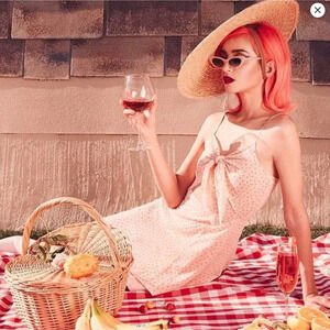 NWT! Valfré  L Nina Tiny CHERRY Mini Dress MATCHING SCHRUNCHIE 100% Cotton Pink